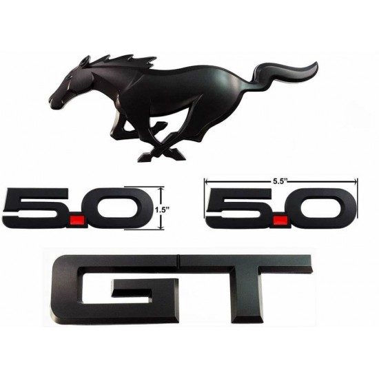 UPR Ensemble d'emblemes Noir Mat 4pcs GT-5.0-PONY 2015-2023 Mustang